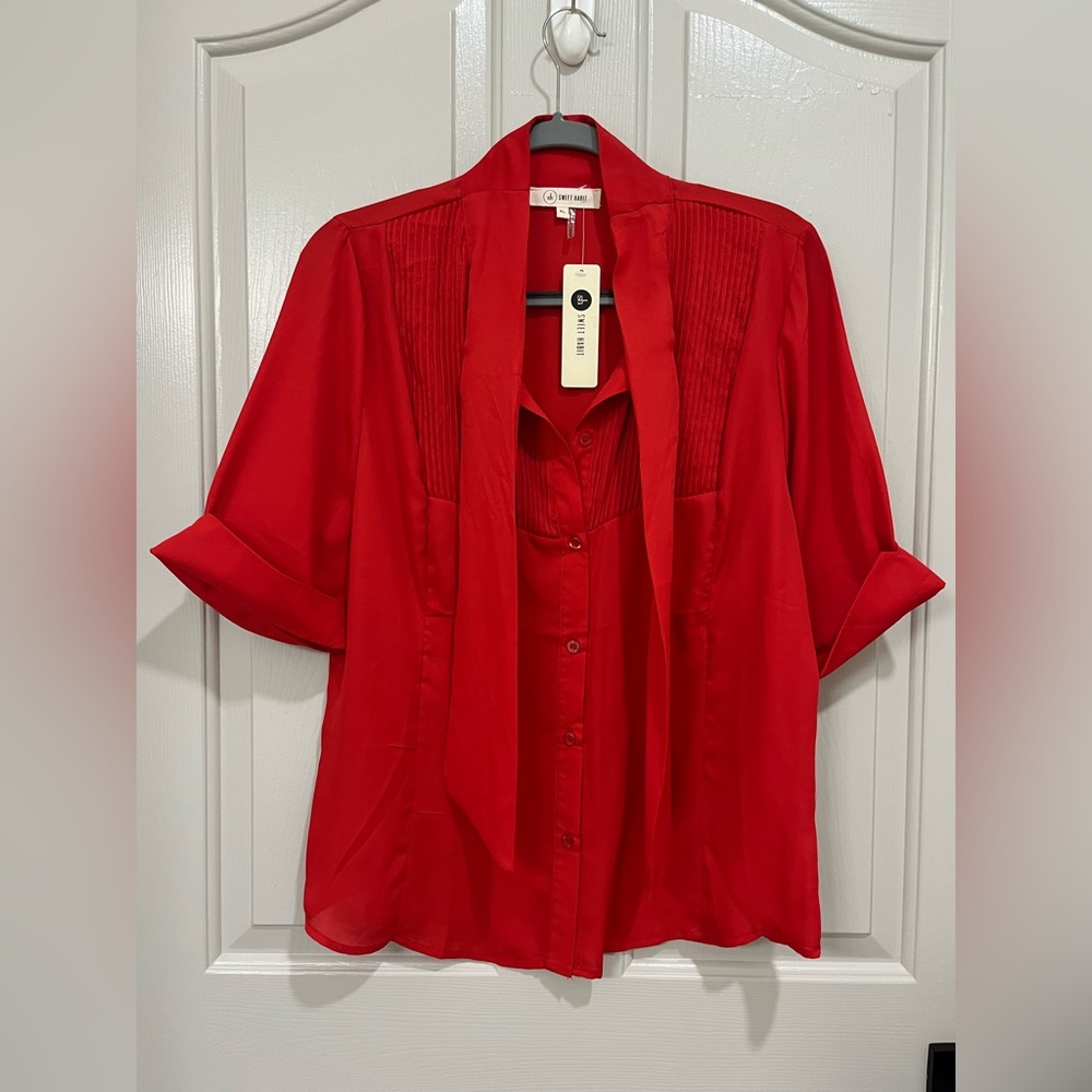 XL Unique Vintage (Sweet Habit Label) Cherry Red Retro Blouse